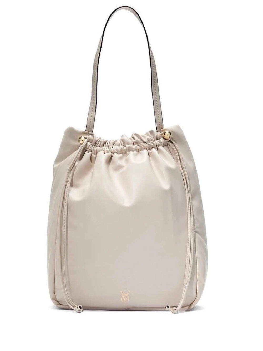 VICTORIA'S SECRET Crean Drawstring Tote Bag Gold detailing